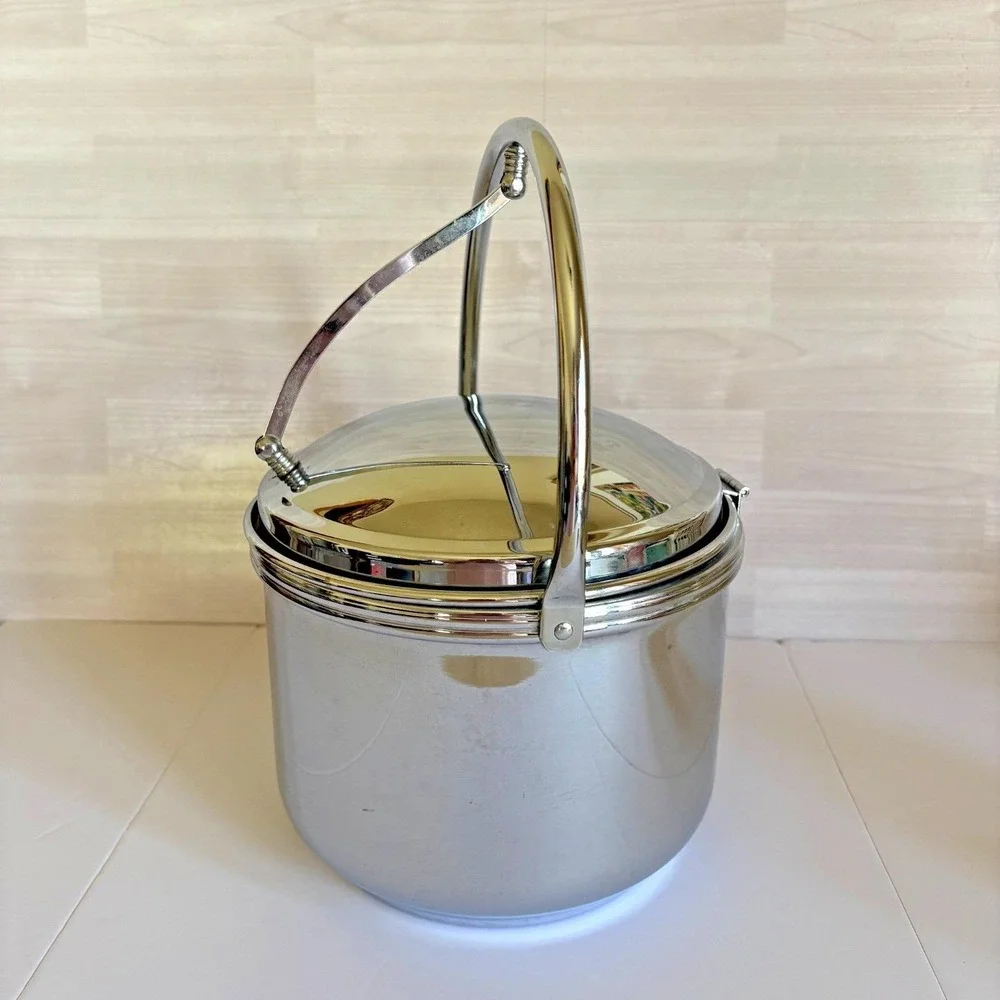 Vintage Keystoneware Pyrex Ice Bucket‎ Chrome Swing Handle Mid Century Barware